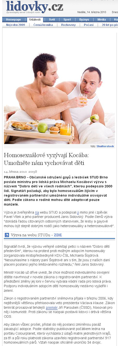 Homosexuálové vyzývají Kocába: Umožněte nám vychovávat děti