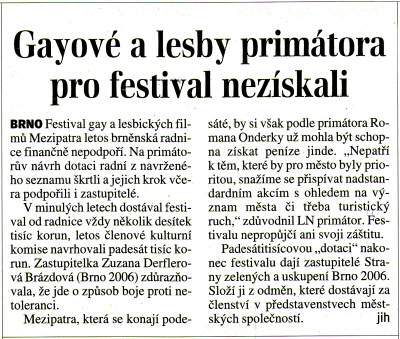 Gayové a lesby primátora pro festival nezískali