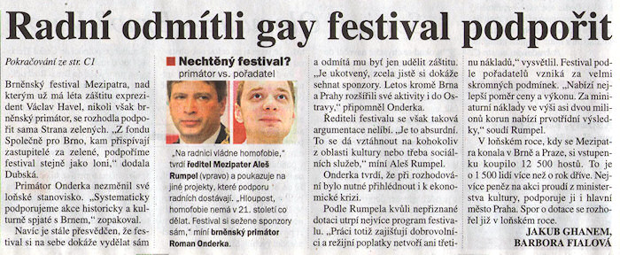 Radní odmítli gay a lesbický festival podpořit